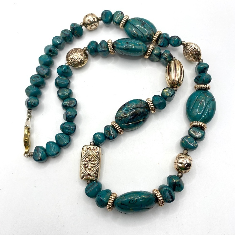 Vintage Acrylic Chunky Green & Gold Necklace